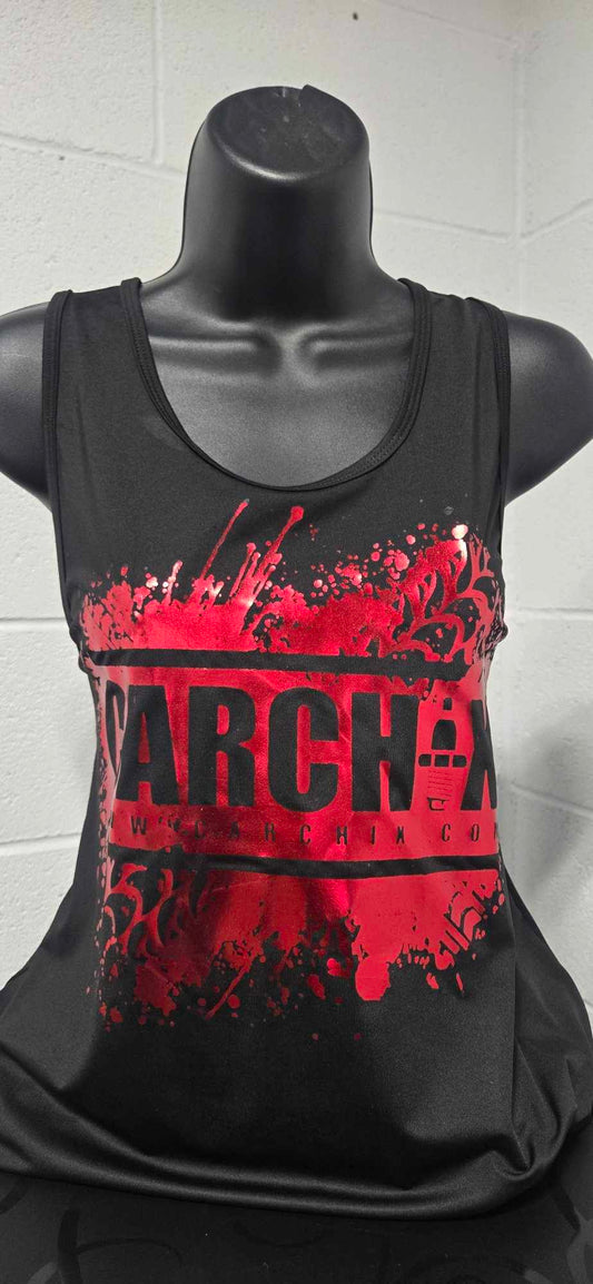 Custom Shredded Back Metallic Tank Top - Black/Red