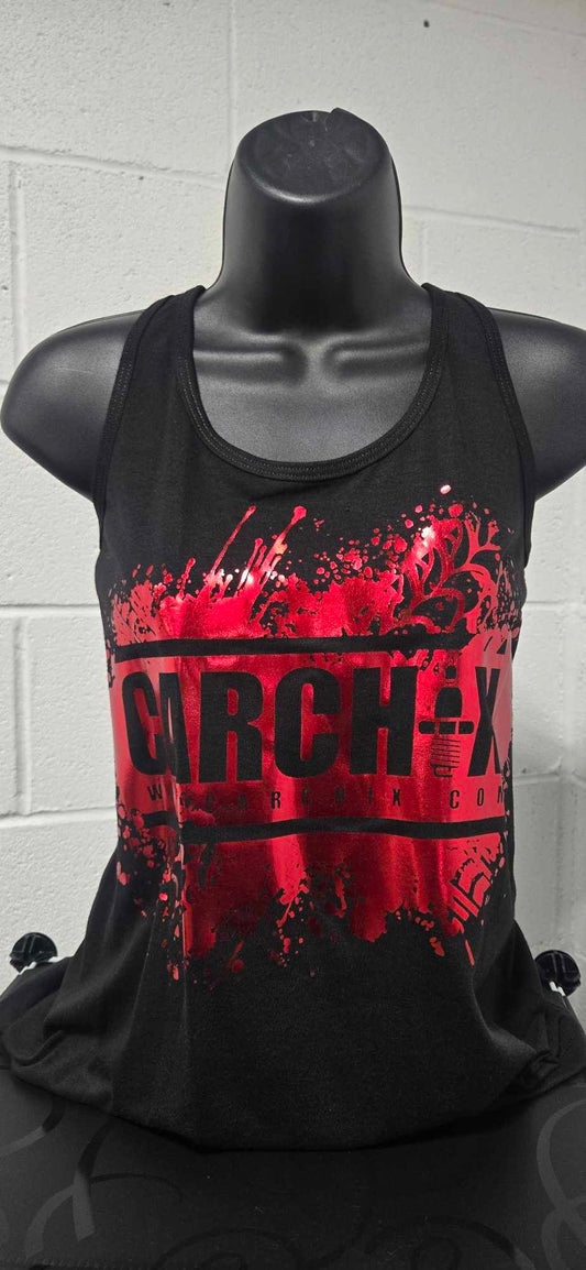 Custom Racerback Metallic Tank Top - Black/Red