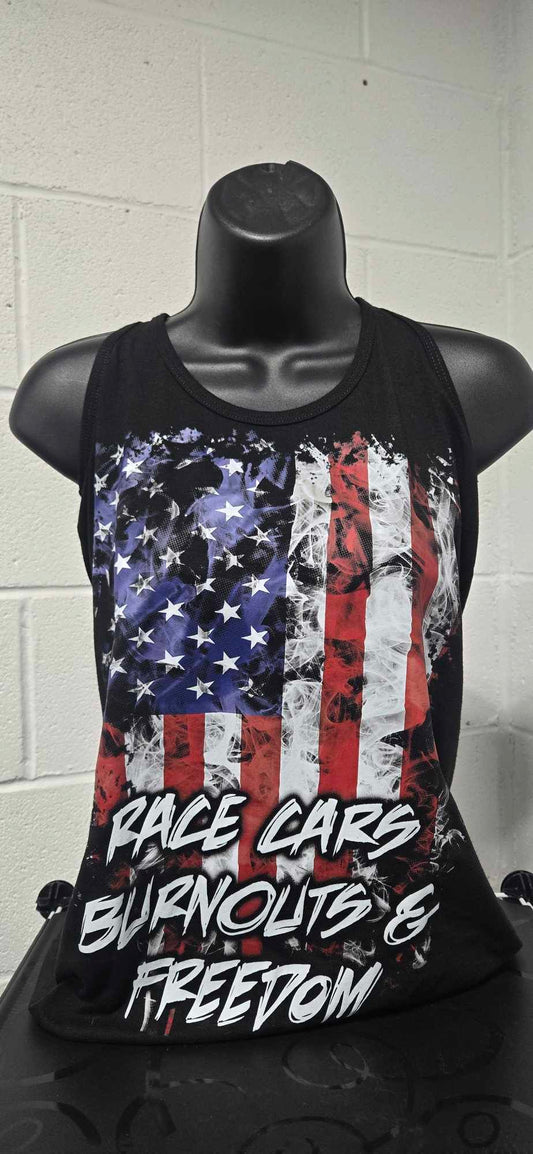 Racecars Burnouts & Freedom Racerback Tank - Black